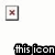 Pixelated icon with red X in gray frame, surrounded by black text reading 'this icon was destroyed by Kenpachi' on white background.