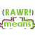 Green and pink dinosaur icons with sushi head bubbles, displaying text about 'rawr' meaning love in dinosaur language.