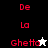 Red text 'De La Ghetto' on black and white backgrounds with star symbols, animated between two color schemes.