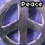 Pixelated peace symbol with blue and gray tones, text "Peace" in white pixel font above the symbol.