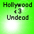 Green background with black text reading 'Hollywood <3 Undead' and a white light effect that shifts position across frames.
