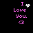 Pixelated pink text 'I Love You.' with a heart symbol and a heart-shaped icon on black background, animated with changing heart symbols.