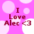 A pink background with white circles displays "I Love Alec <3" text in dark red, repeating across four identical