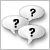 Three overlapping speech bubbles with black question marks on a white background, rendered in pixelated grayscale.