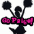 Pixelated black silhouette of a figure holding two black pom-poms, with pink text reading 'Go Pals!' below.