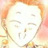 Pixelated white face with closed eyes and faint mouth, surrounded by orange and pink gradient border, no visible text or distinct features.