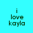 Four identical pixelated text arranged in a , each displaying 'i love kayla' on distinct solid backgrounds