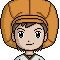 Pixel art character with multiple expressions and hairstyles, including orange afro, brown hair, black silhouette forms, and animal-like ears.