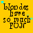 Yellow background with black text reading "blondes have so much FUJF" and scattered blue stars, animated