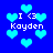 Pixelated blue background with light blue hearts and repeated text "I <3 Kayden" in white pixel font.
