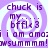 Pixelated purple spiral background with repeated text 'chuck is my... bffl<3 i am amazed' in dark purple, no visible animation changes across observations.