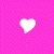 A 4x4 contact sheet of white animated icon frames on a pink polka-dot background showing various shapes including hearts and stylized letters.