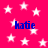 Pink background with white stars and blue text reading 'katie' in four locations.