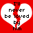 Red background with two white heart shapes containing black text reading "I'll never be loved by Him" and a red vertical line through each heart.