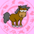 A 6-frame animated contact sheet of a cartoon horse with brown body, gray mane/tail, and white eyes on pink patterned background.