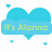 Pixelated blue heart-shaped icon with green text reading "It's Alanna" on left, transitioning to "Be" with a small yellow heart on right, and "Jealous" below.