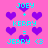 Pixelated pink background with purple hearts and cyan text forming 'JOEY + KERRY = JERRY <3' in two identical vertical sections.