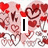 Animated icon with red and pink heart patterns on a white background, displaying sequential text changes.