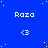 Blue background with white pixelated text 'Raza' and '<3' symbols arranged in a pattern, scattered white dots resembling stars, and a gray rectangular shape in the bottom-right corner