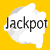 Pixelated white speech bubble on yellow background with black text 'Jackpot' in lowercase sans-serif font.