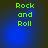 Green pixelated text "Rock and Roll" on a blue gradient background with subtle light effects.