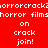 Red background with white pixelated text repeating 'horror crack' and 'join!' in two , arranged as a mirrored wordwall pattern