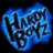 Blue glowing 'Hardy Boyz' text on black background with red stylized 'AA' symbol below, green 'Jeff Hardy' text above a person in orange shirt and long hair.