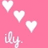 Three white heart shapes float on a solid pink background with one stylized hand gesture below.