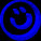 Blue circular icon with smiling face in top-left, rotating to show side profile and back view against black background.