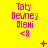 Yellow background with pink text reading 'Taty Devney Alexi' and emoticons '<3', '<8', or '<8' across nine positions, plus scattered symbols