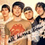 Group of five people in a horizontal line, wearing casual clothing with visible text on shirts.