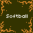 Four identical pixelated orange snowflake-like shapes on a dark green background with white text reading "Softball" in each quadrant.