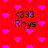 Red background with pink pixelated hearts; black text 'Rhs' and '<333' in two vertical , each showing a single heart moving from top to bottom