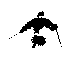 Black silhouette of a figure in motion holding two ski poles, with one leg extended forward and the other bent behind.