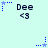 Pixelated icon with light cyan background showing 'Dee' text and '<3' symbol, animated star and dot patterns change position across frames.