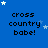 Blue background with repeated 'cross country babe!' text and white stars in various positions across the