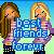 Pixel art buddy icon showing two cartoon girls with long hair standing side-by-side behind blue text reading "best friends forevr" on a gradient background.