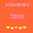 Pixelated orange background with pink text 'SUMMER' and '2008' above yellow and orange star-like shapes, showing animation changes in star colors.
