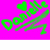 Green stylized text and shapes on bright pink background with a grayed-out section in the bottom right.