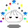 Pixelated cloud-shaped character with black eyes and pink cheeks, surrounded by colorful star-like shapes in three variations.