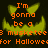 Pixelated orange text reads "I'm gonna be a B musketee for Halloween" over a dark background with three yellow-green pumpkin faces.