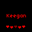 Red pixelated text 'Keegan' above a of red and dark-red heart icons on black background