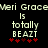 Pixelated text displays 'Meri Grace' above 'is totally BEAST' with red asterisks below, on a black background.