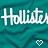 Pixelated teal background with white text reading 'Hollister' and a small pixelated heart symbol in the bottom right corner.