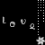 Animated sequence of white 'LOVE' text with colored dots and star shapes on black background, showing color variations in dot patterns.