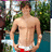 Pixelated image of a shirtless person in red shorts standing outdoors with greenery, next to cyan background text reading 'Ryan Sheckler!', 'So hott! Sry mike.', and 'He's a Celeb.'