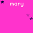 A static pixel art image with a bright pink background featuring repeated 'mary' text and scattered purple stars.