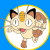 Pixelated cartoon cat with brown and beige fur, orange stripe on head, black ears, white eyes, red mouth, standing in circular frame against blue background; green text "Original Icons .com" on dark green background to the right.