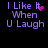 Pixelated text reads "I Like It When U Laugh" in purple on black background with pink heart and dot animations.
