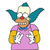 Pixelated character with teal hair, red nose, orange face, and pink shirt holding yellow objects.